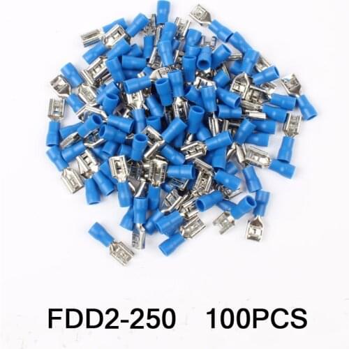 100PCS/Set FDD2-250 Female Insulated Electrical Crimp Terminal For 1.5-2.5mm2 Connectors Cable Wire Connector