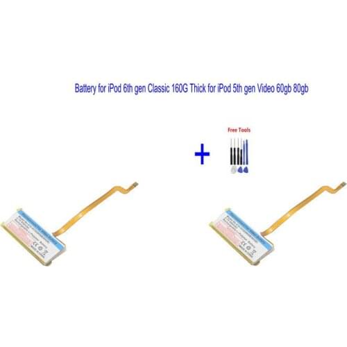 2x 850mAh 3.7V 616-0232 Replacement Battery for iPod 6th gen Classic 160G Thick for iPod 5th gen Video 60gb 80gb + Repair Tools