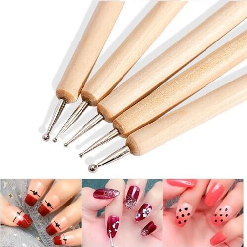 5Pcs 2 Way Wooden Dotting Pen Marbleizing Tool Nail Art Dot Doting Tool Embellish Nail Dispensing Pen Manicure Tools