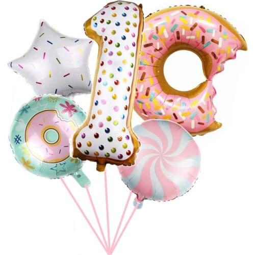 5pcs/lot 30inch Candy Donuts Number Foil Balloons Birthday Party Decoration 18inch Donut Ice Cream Helium Globos Kids Ball