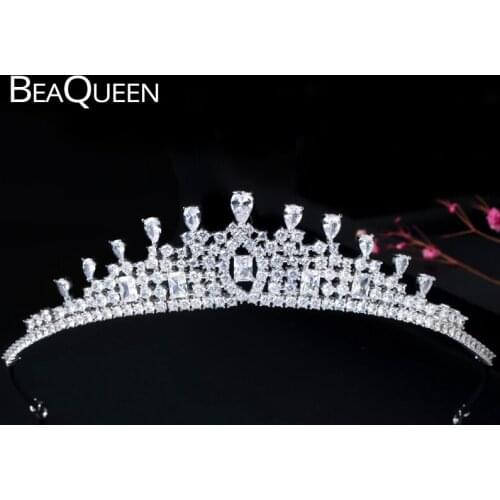 BeaQueen Gorgeous Wedding Crown Jewelry Classic Bridal Hair Tiaras and Crowns CZ Princess Headband Party Dress Accessories H016
