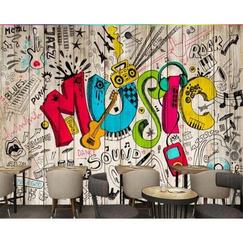 Beibehang papel de parede 3d Retro vintage hudas beauty hand drawn doodle music bar cafe background wallpapers for living room