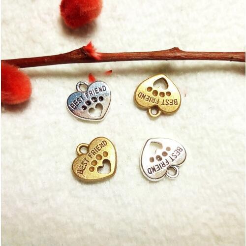 Free Shipping 20Pcs 14*15mm Antique Silver or bronze Best Friend Heart Charms Pendants for Jewelry Handmade DIY Making charm