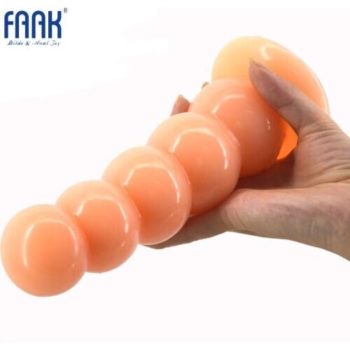 FAAK Beads Big Anal Plug 7.8" Long Anus Massage 5 Balls Butt Plug with Suction Cup Anal Sex Toys for Women Man Stuffed Stopper
