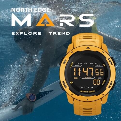 NORTH EDGE Men Digital Watch Mens Sports Watches Dual Time Pedometer Alarm Clock Waterproof 50M Digital Watch Military Clock