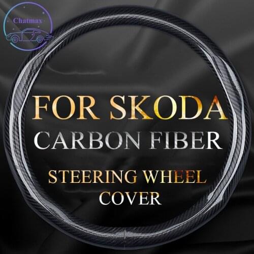 Carbon Fiber Steering Wheel Cover For Skoda Octavia Superb Yeti Fabia Universal 38cm 15 Inches Anti-slip Touching Comfortable