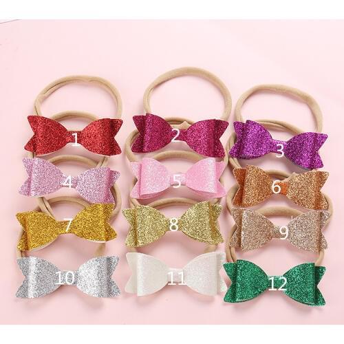 Baby Nylon Headbands Christmas Gifts For Girls Sequins Bow Leather Heandband With Soft Nylon Hair Wears Children Girls Hair BOWS