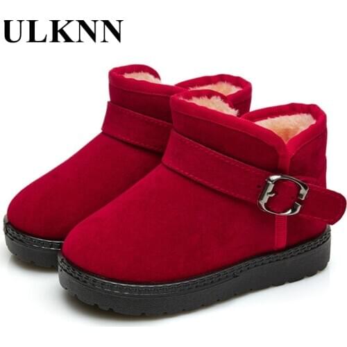 ULKNN 2020 Childrens Snow Boots Boys Girls Winter New Thick Cotton Shoes Keep Warm Anti-slip Wear-resistant Baby Leather