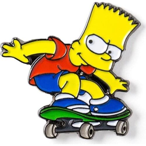 Bart Skateboarding Enamel Pin America Popular Cartoon Culture Badge Happy Childhood Jewelry For Kids