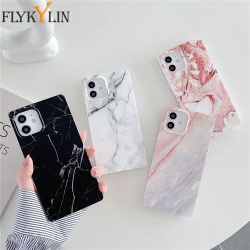 FLYKYLIN Square Classic Marble Phone Case on sFor iPhone 11 12 Pro XR XS Max 7 8 Plus X SE 2020 Soft Silicone White Cover Coque