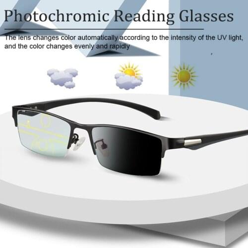 Half Frame Transition Sun Photochromic Reading Glasses Men Women Anti-blue light Hyperopia Glasses Outdoor Eyewear +1.0 To +4.0