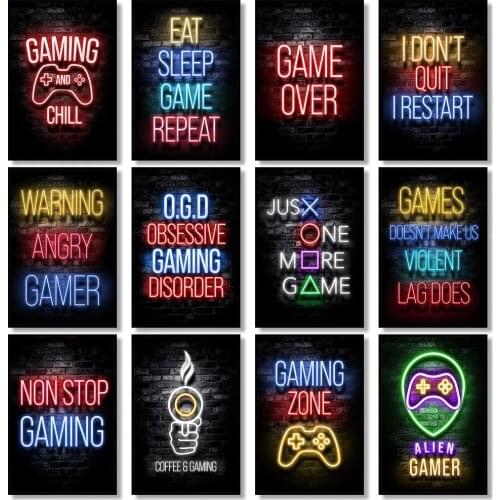 Gamer Eat Sleep Repeat Canvas Painting Gaming Posters Prints Wall Art Pictures for Kids Boys Room Playroom Home Decor Cuadros