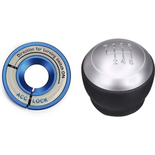 Key Ring Trim Cover Night Light Switch & 6 Speed Car Mt Leather Gear Shift Knob Lever Shifter Handle Stick For Hyundai