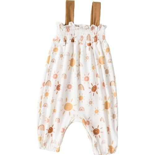 Baby Jumpsuit Summer Sun Rainbow Print Sleeveless Off Shoulder Romper Playsuits for Girls White 0-12 Months