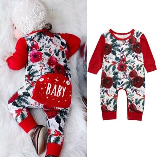 0-24 Months Newborn Baby Girls Rompers Red Floral Long Sleeve Jumpsuits For Newborns Infant Jumpsuit Baby Girls Clothing Set