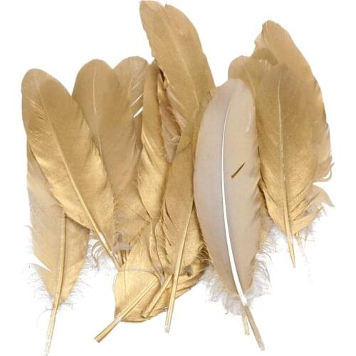 Pack of 12 Natural Goose Feather DIY Apparel Sewing Feather For crafts shoes hat 15-20CM/5.9-7.9inch Party Decoration -Gold