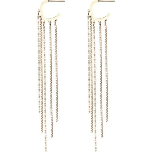 Beautiful And Elegant Hook-shaped Hang 5 Box Chain Drop Earring Stainless Steel High Quality Light Gold Color Earring For Women