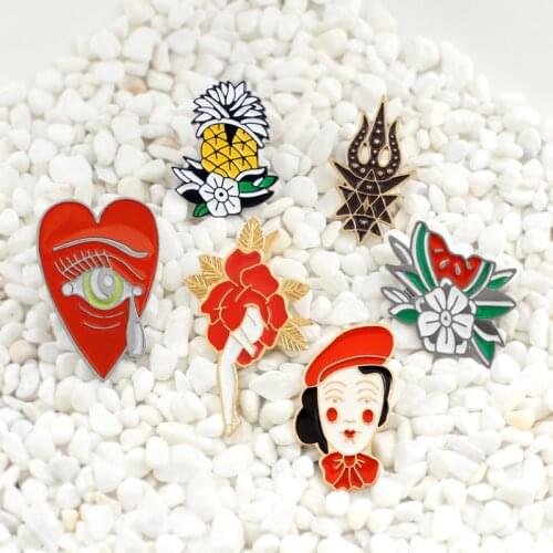 Mallory rose style Angelique Houtkamp pins Sexy legs watermelon pineapple flower Heart-shaped Tears Candlestick Metal brooch