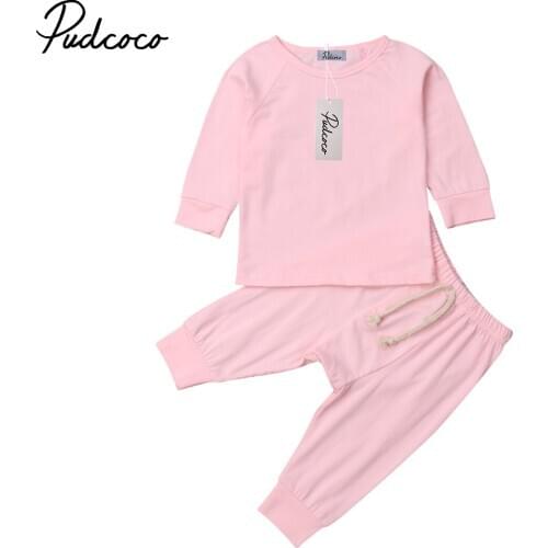 0-24M Newborn Kids Baby Boy Girl Clothing Solid Color Pajamas Pjs Set Cotton Sleepwear Nightwear Cute Clothes Outfit home wear