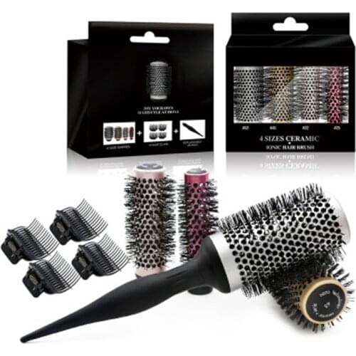 Removable handle round hair brush set ceramic Hairstyle Tools Aluminum Round Brush With Nozzle Kit Fluffy Curly Combs