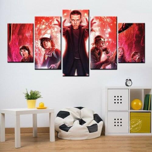 Stranger Things Movie Poster Wall Art Paint HD Print 5 Pcs Canvas Modular TV Play Character Pictures Home Decor Pintings