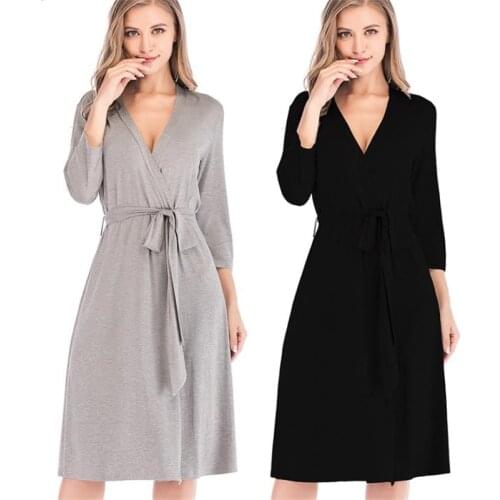 Nightgown new womens loose home clothes soft and comfortable nightwear night clothes cotton gray black robe bathrobe 2020