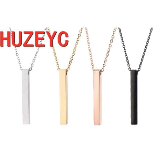Trend Stainless Steel Women Necklace Simple Long Chain Rectangular Pendant Necklaces Statement Couples Choker Jewelry Gifts