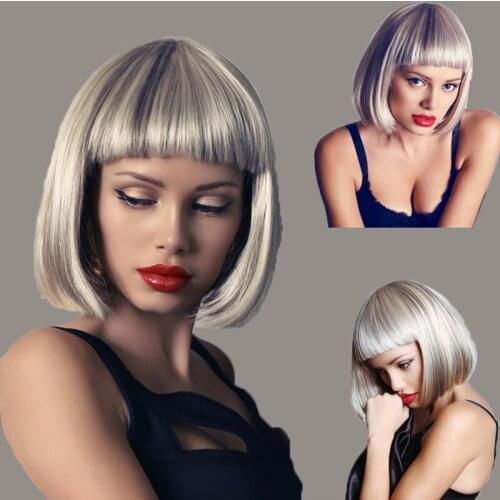 Loryana Synthetic Hair Bob Wig Fashion Explosion Wig Flat bangs Short Straight Hair Heat Resistance Fiber Hair wig