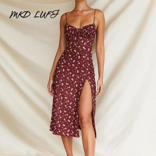 Floral Print High Slit Tie Detail Dress