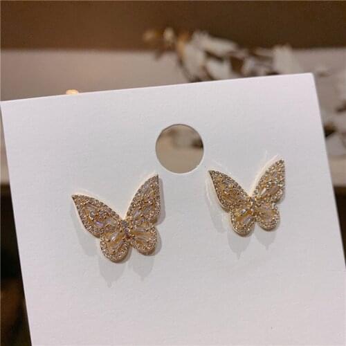 Hot Selling Fashion Jewelry High-end Exquisite Small Copper Inlaid Zircon Earrings Cute Golden Butterfly Earrings for women