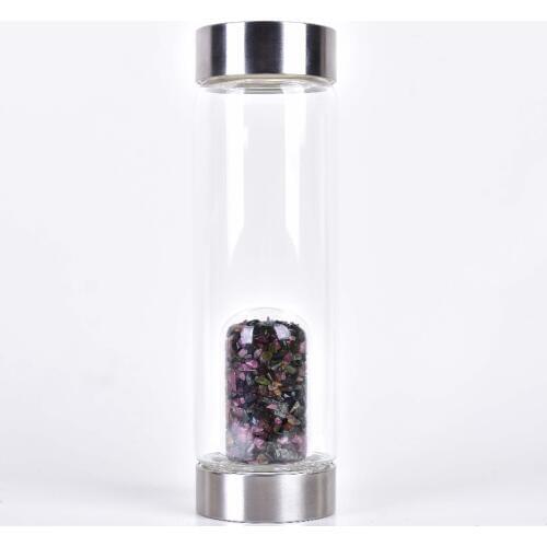 Drop shipping Natural crystal Color tourmaline gemstone water bottle infused energy Crystal water bottle