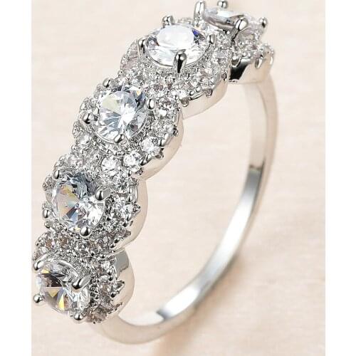 Luxury Female Round Crystal Ring Charm Silver Color Thin Wedding Rings For Women Luxury White Zircon Stone Engagement Ring