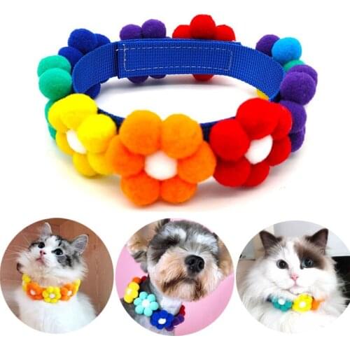 Floral Handmade Dog Necklace Colorful Collar for Cats Rainbow Manual Cat Bows Puppy Accessories Yorkie Chihuahua Christmas Gifts