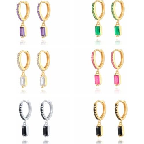 CANNER 925 Sterling Silver Earrings Luxury Diamond Square Black Zircon Huggies Earrings For Women Earrings Dangle Oorbellen