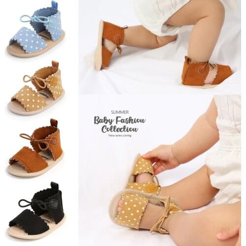 # Wave Point Shoes For Toddlers Baby Girls Dots Lace-ups Sandals Soft Non-slip Rubber Sole Flat Walking Shoes Босоножки Летние
