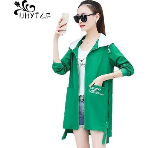 UHYTGF Fashion womens sun protection clothing hooded loose summer jacket long sleeve breathable elegant thin plus size tops 1090