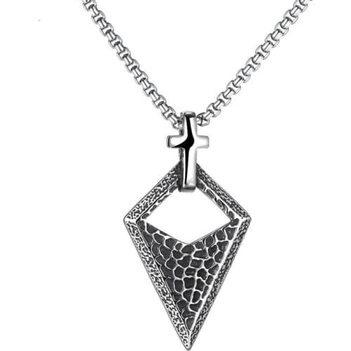 Vintage Cross Traingle Stainless Steel Pendant Necklaces Hip-Hop Punk Trendy Jewelry for Men Boy