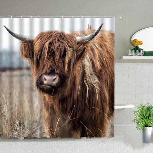 Highland Cow Shower Curtains 3D Print Waterproof Cloth Wildlife Animal Bathroom Curtain Set Bathtub Art Decor With Hooks