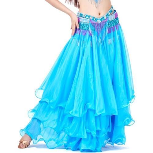 14 Colors Women Belly Dance Clothes Full Circle Maxi Skirts 3 Layers Ruffles Belly Dance Long Skirts (without belt)