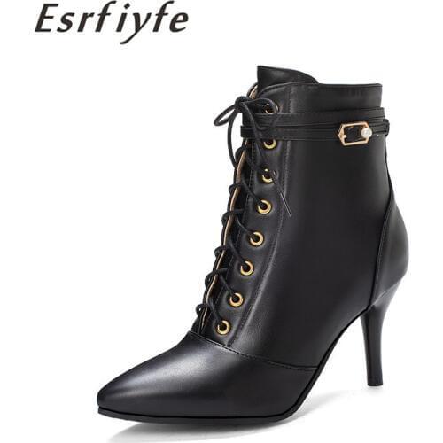 ESRFIYFE New Women Boots 2020 Ankle Boots for Women Lace Up Thin Heel Shoes Autumn Winter Casual High Heel Boots Botas Mujer