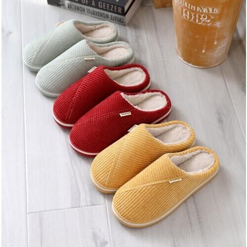 Women Winter Warm Home Slippers Couple Shoes Female Plush solid non-Slip On Soft sole Indoor Flats Comfort Ladies Man Plus Size