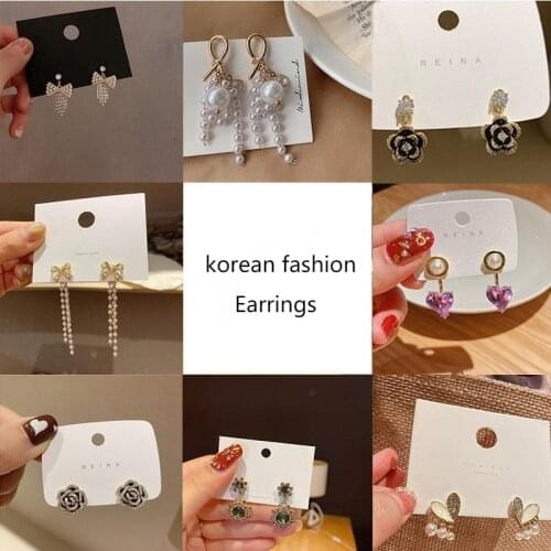 Fashion Heart Pearl Hanging Earrings Unusual Flower Bows Womens Stud Earrings With Rhinestone Hip Hop Long Tassel Drop Earrings