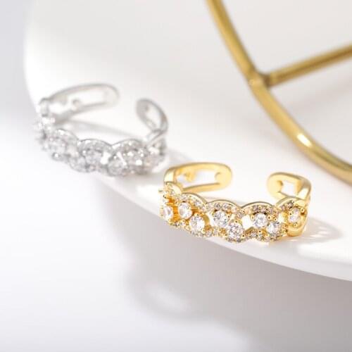 2021Trendy Luxury Geometric Line Zircon Hollow Out Shiny Adjustable Ring For Women Girls Charm Wedding Rings Lover Gifts Jewelry