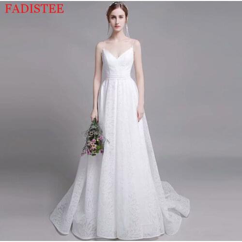 Sexy V-neck Lace Spaghetti Straps Wedding Dresses Robe De Mariée Formal Bride To Be Vestido De Novia атласное платье Sweep Train