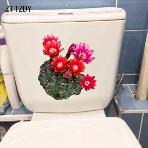 ZTTZDY 20.3×23.5CM Flowering Prickly Pear WC Toilet Decoration Personality Home Wall Stickers Mural T6-0122