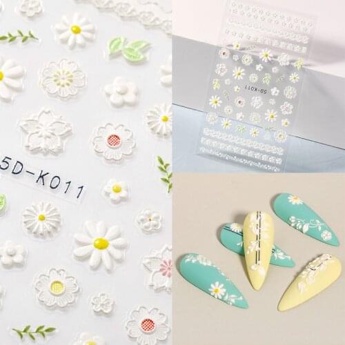 1 Sheet White Embossed Flower Lace Sticker Decal Wedding Nail Art Designs Floral Butterfly Japanese Manicures Nail Decoration
