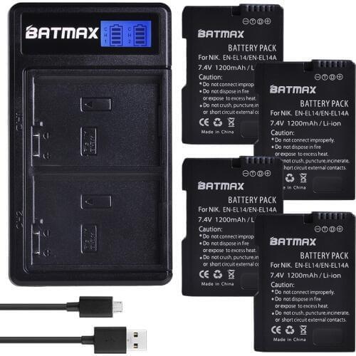 1200mAh 4pcs EN-EL14 EN-EL14a Battery+LCD USB Dual Charger for Nikon P7800,P7700,P7100,D5600,D5500,D5300,D5200,D3200,D3300,D5100