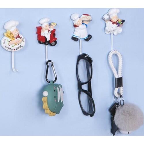 Creative Cartoon Chef Shape Stainless Steel Hooks Wall Door Clothes Coat Hat Hanger Kitchen Bathroom Rustproof Towel Hooks Decor