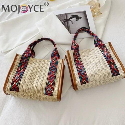 2021 Vintage Straw Woven Large Shoulder Bag Casual Women Summer Beach Tote Handbags Ladies Summer Beach Large Purse