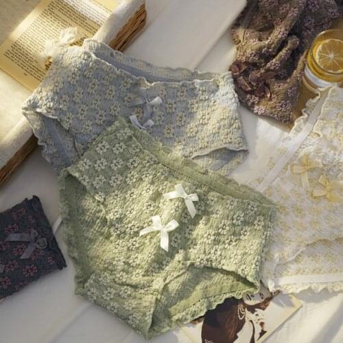 2021 Kawaii Japanese Style Bubble Cotton Bow-Knot Panties Underwear Antibacterial Cotton Crotch Briefs Lingerie Women 3/5PCS